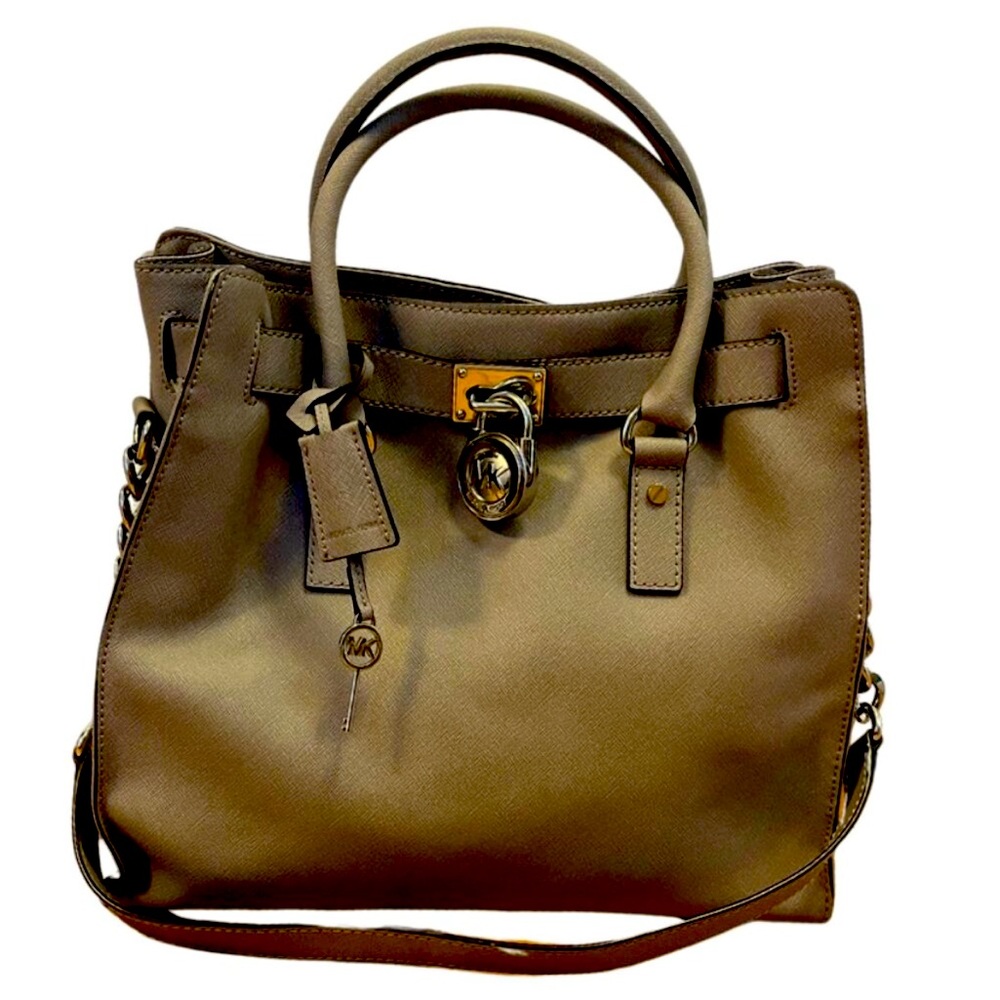 MICHAEL KORS LARGE HAMILTON SATCHEL WITH PADLOCK BROWN